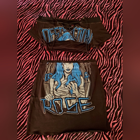 Destruction Of A Rose Heavy Metal Bodycon 2 Pc Outfit Set reworked slow fashion - Picture 2 of 8